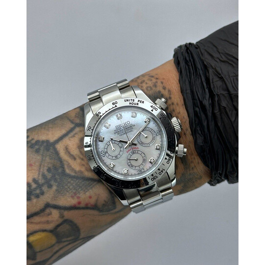 Custom Seiko Mod • White MOP Steel Daytona • 39.5mm